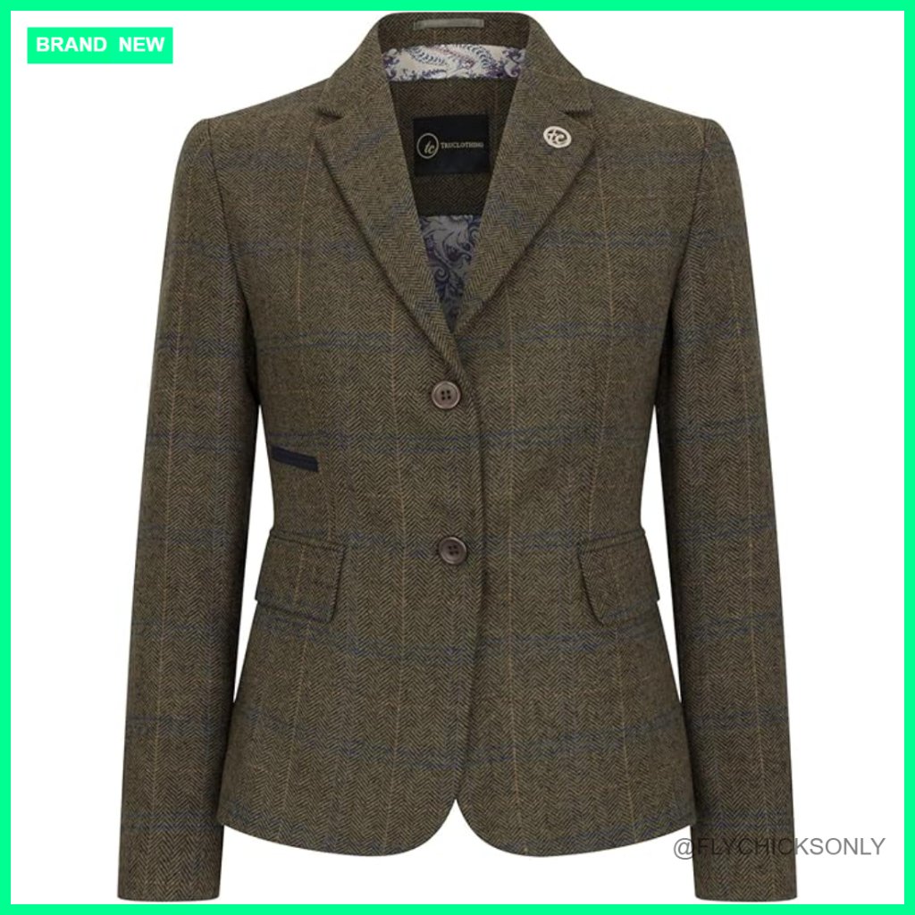 Wool Blend Herringbone Checkered Blazer Waistcoat Set Slim Fit